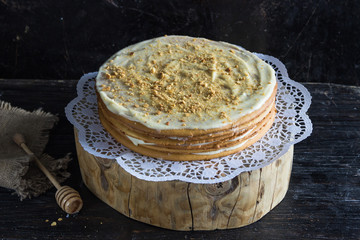 fresh honey cake, cut,