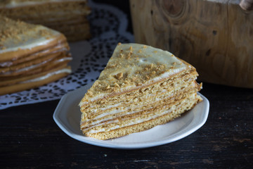 fresh honey cake, cut,
