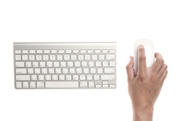 hand with keyboard isolated white.