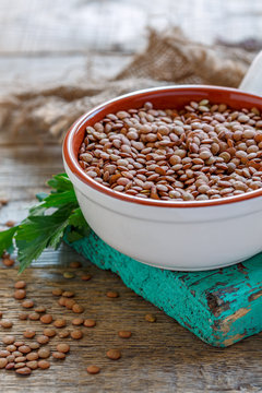 Ceramic bowl of lentils.