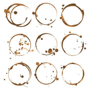 Coffee stains. Traces coffee splashes set. Vector.