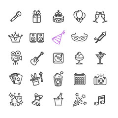 Party Icon Thin Line Set. Vector
