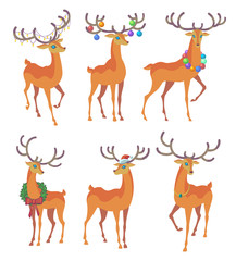 Reindeer Christmas icon. Moving deer