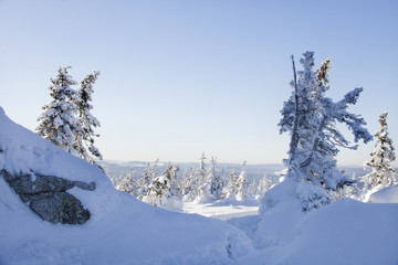 Fototapeta na wymiar Mountain range Zyuratkul, winter landscape.