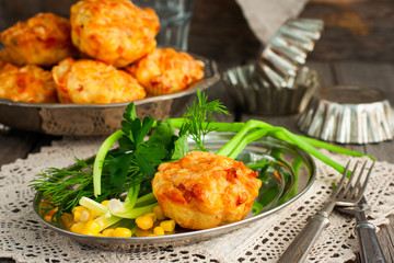 Snack muffins with ham and corn