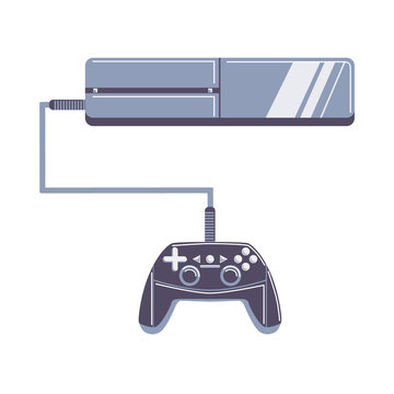 Game console with controller on white background