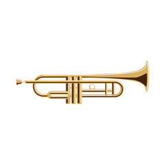 Isolated trumpet on white background. Musical instrument. Element of orchestra.