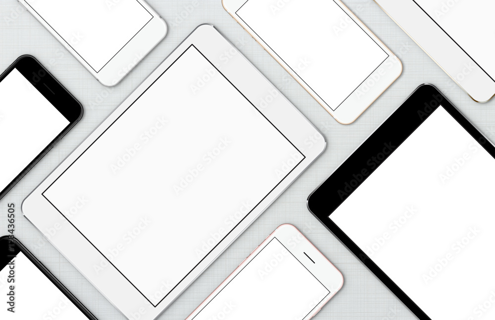 Poster mock-up smart phone and digital tablet, modern communication dev