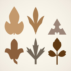 Decorative brown leaves pattern set isolated on white vector. Va