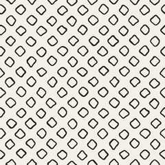 Vector Seamless Black and White Hand Drawn Rounded Rhombus Pattern