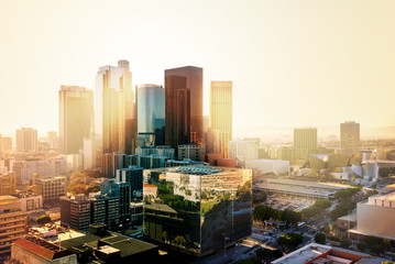 Stadtbild der Innenstadt von Los Angeles, Kalifornien, USA bei Sonnenuntergang