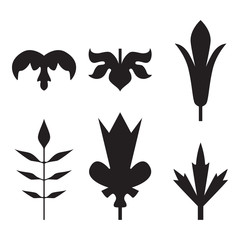 Decorative black leaves pattern set isolated on white vector. Va