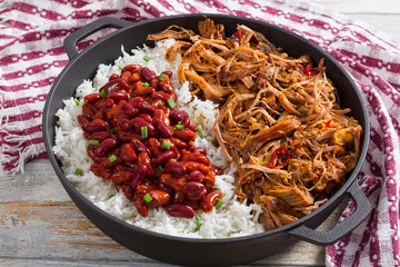 pulled  pork with long-grain basmati rice and red bean