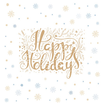 Merry christmas lettering over with snowflakes. Hand drawn text,