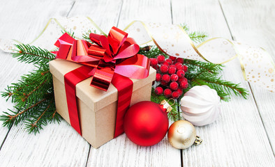 christmas gift box and balls