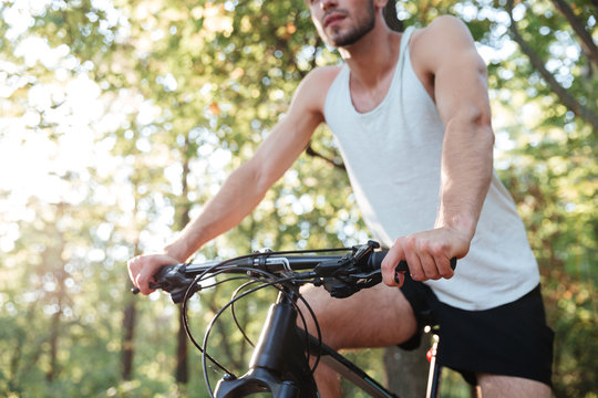 Cropped image of cyclist in forest