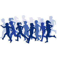Group of children silhouettes running