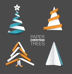 Set of various paper christmas trees