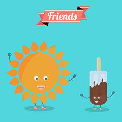 Sun with ice cream friends forever, summer concept