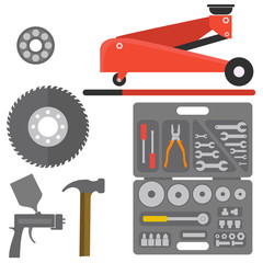 Car repair service concept with tuning diagnostics flat elements and worker man. Repair service illustration, Repair service image, Repair service concept,Repair service tools.
