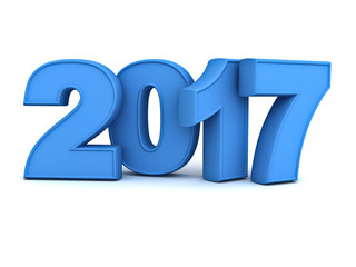 Happy new year 2017 3D blue text isolated over white background with reflection and shadow 3D rendering