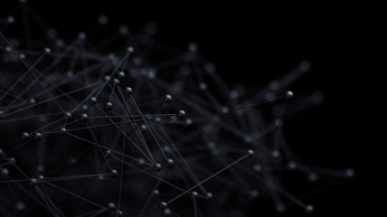 Abstract 3d rendering of chaotic structure. Plexus background with lines and polygonal spheres in empty space. Futuristic shape. Network concept. Modern design for banner, poster, placard.