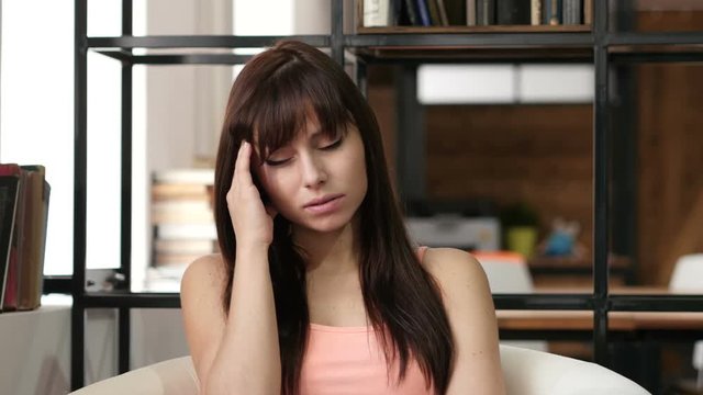 Headache, Frustrated Depressed Woman, Office