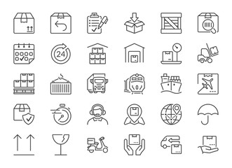 delivery and logistics thin line icons