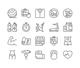 fitness and health thin line icons