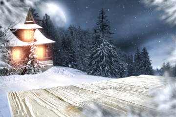 winter desk and night landscape 