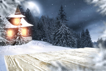 winter desk and night landscape 