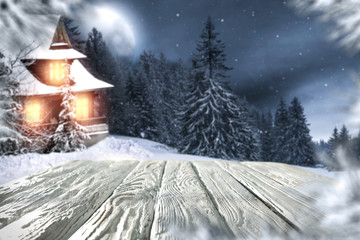 winter desk and night landscape 
