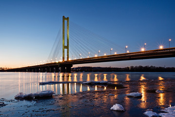 South subway bridge in evening. Kiev, Ukraine. Kyiv, Ukraine