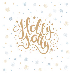 Merry christmas lettering over with snowflakes. Hand drawn text,
