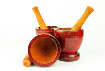 Mortar with pestle isolated on white background