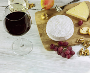 Wine and cheese tasting photo with copyspace