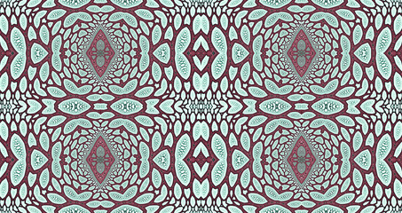 Abstract fractal high resolution seamless pattern background ideal for carpets, tapestries, fabric and wallpapers with a detailed abstract flower pattern in a grid