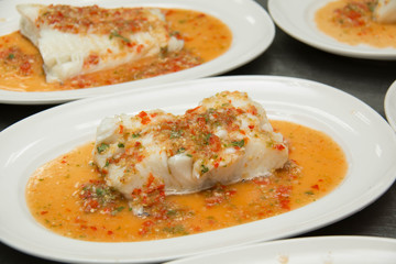 Steamed snow fish with spicy sauce