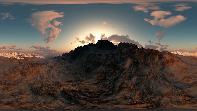 aerial panorama of canyon at sunset. made with the one VR 360 degree lense camera without any seams. ready for virtual reality 360