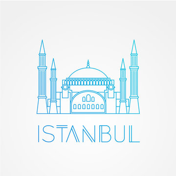 Hagia Sophia - the symbol of Turkey, Istanbul. Modern linear minimalist icon. One line sightseeing concept. Front view.