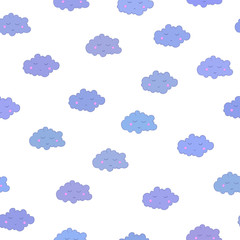 Awesome seamless pattern with cute cartoon sleeping clouds.
