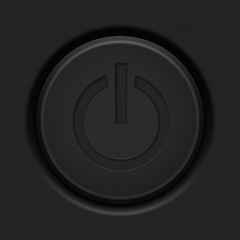 Power standby button. User interface round icon on dark plastic background