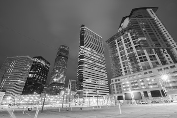 Downtown of Denver in the Night in black and white