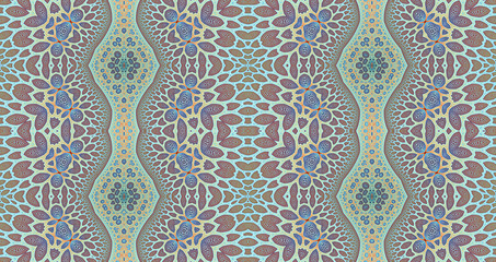 Abstract fractal high resolution seamless pattern background ideal for carpets, tapestries, fabric and wallpapers with a detailed abstract flower pattern in a lattice style pillars