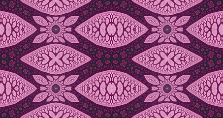 Abstract fractal high resolution seamless pattern background ideal for carpets, tapestries, fabric and wallpapers with a detailed abstract flower pattern in a crossing grid