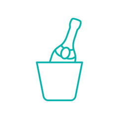 champagne bottle in ice bucket alcohol line outline icon