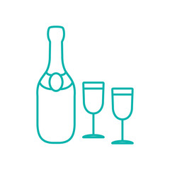 champagne bottle with glasses alcohol line outline icon