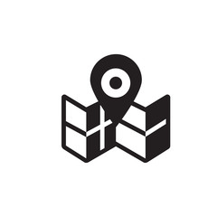 Vector icon illustration with map and geo  in black color