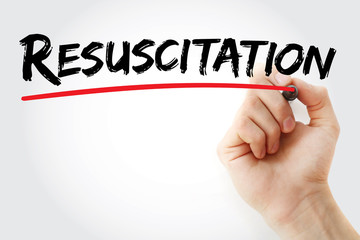 Hand writing Resuscitation with marker, concept background
