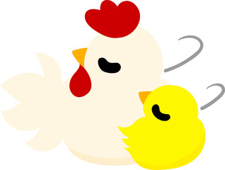 My original illustration of cute domestic fowl and chick